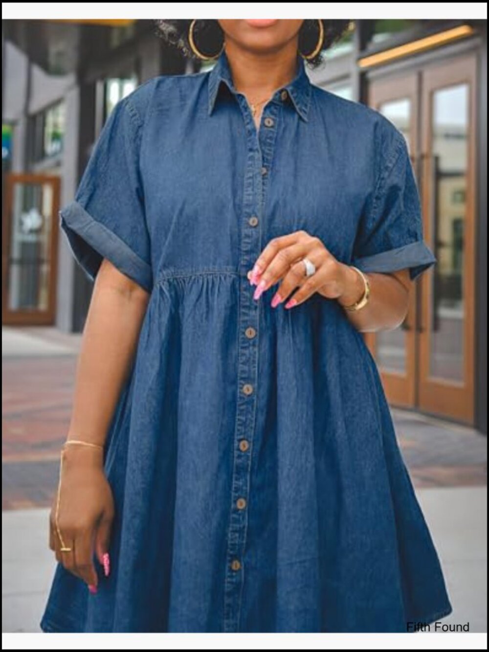 Button Down Ruffle Tiered Jean Dress Babydoll Denim Mini - Picture 2 of 7